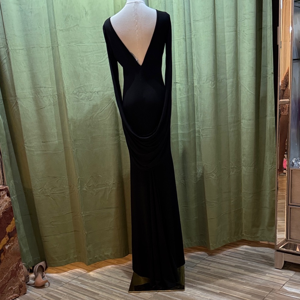 Jasmine Black Long Sleeve Maxi with Draped Low Back